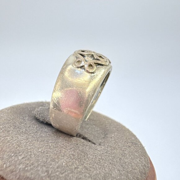 VTG Solid Sterling Silver 925 Scroll Design Tapered Band Ring Size 7.25 - Picture 3 of 9